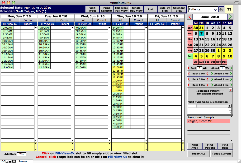 Appointments screen